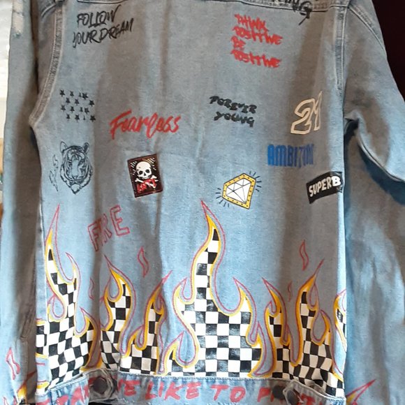 VICTORIOUS DENIM COOL SKATER STYLE JACKET MEN'S UNISEX - Picture 7 of 7